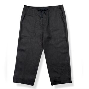 DEBRA DEROO Black Linen Wide Leg Cropped Flat Front Pants